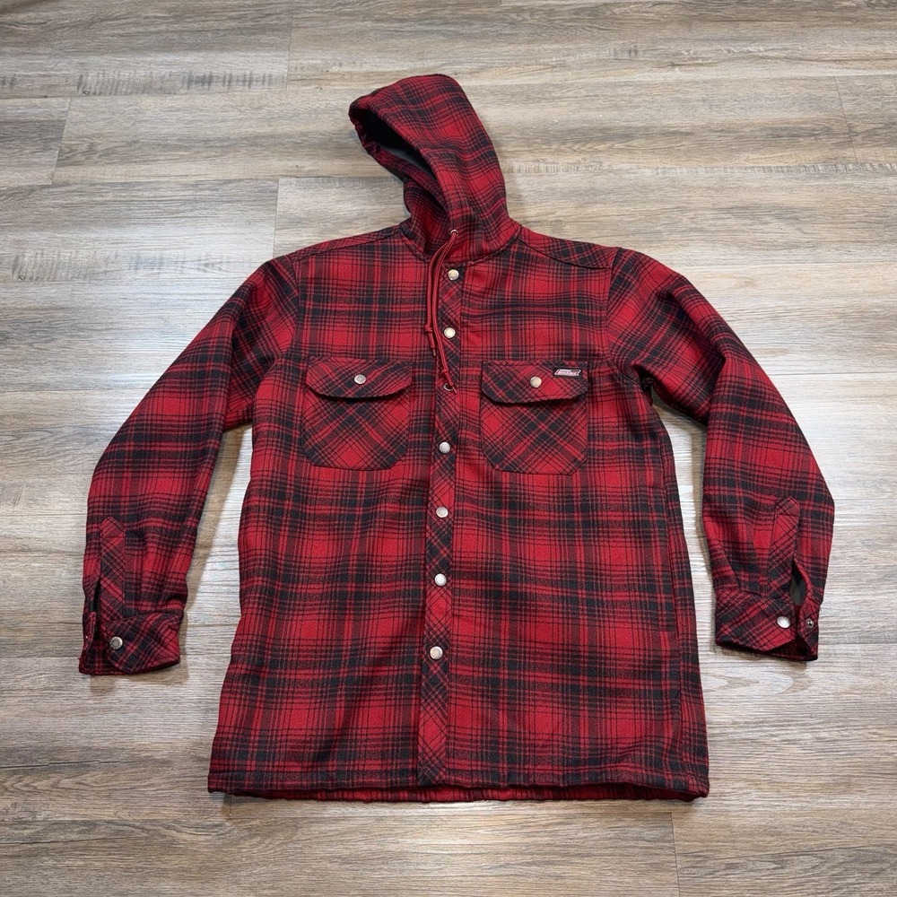 Dickies Shirt Mens S Red Black Plaid Flannel Lined Hooded Jacket Workwear